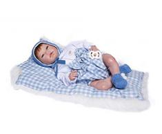 Muñecas Guca- MUÑECO Reborn Dylan 46 CM Conjunto Vichy Azul Y Blanco con GORRITO DE Punto MAS COJÍN Pelo, Multicolor (18021)