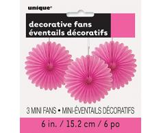 Unique Party- Paquete de 3 decoraciones abanicos pequeños de papel de seda, Color rosa oscuro, 15 cm (63256)