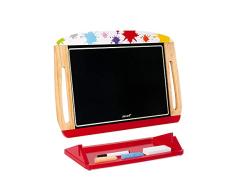 Janod - Pizarra de Sobremesa de Madera de Doble Cara Splash - Gran Superficie - Pizarra Blanca Magnética + Pizarra de Tiza - 4 Accesorios Incluidos - A partir de 3 Años, J09633