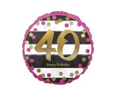 amscan-3716301 Globo de papel de aluminio estampado de 18 pulgadas, color rosa y dorado, 40 años de edad, 1 paquete, (3716301)