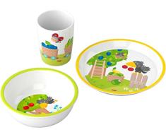 HABA- Set Regalo Vajilla Melamina El Frutal El Cuervo Teo Infantil, Color Colorido. (305953)