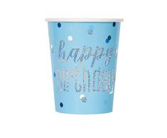 Unique- Vasos de Papel-266 ml-Diseño de Aluminio Azul y Plateado Glitz-Paquete de 8, Color blue (82247)