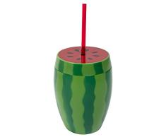 Boland 52073 - Vaso de sandía con pajita, 750 ml, vaso para fiestas en la playa o en el jardín, vaso para fiestas con pajita, vaso de plástico, vajilla para fiestas