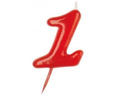Dekora-345172 Vela de Cumpleaños Numero 1, color rojo, (345172)