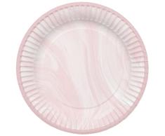 Folat 61915 Vajilla de fiesta Platos Fiesta Ø 23cm 8 piezas Rosa Mármol - Platos de papel para Cumpleanos, Fiesta infantil, Despedida de Soltera, Compromiso, Boda, Aniversario