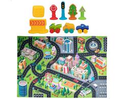 Colorbaby 49639 - Alfombra circuito coches infantil, tapete de juegos / Alfombras de juegos infantiles, alfombra para niños / Juguetes para niños, incluye accesorios blandos
