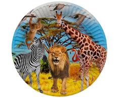 Folat 61934 Vajilla de fiesta Platos Fiesta Ø 23cm 8 piezas Safari - Platos de papel para Cumpleanos, Fiesta infantil, Despedida de Soltera, Compromiso, Boda, Aniversario