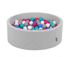 KiddyMoon 90X30cm/200 Bolas ∅ 7Cm Piscina De Bolas para Ninos Hecha En La UE, Gris Clr:Blanco,Gris,Azul,Rosa OSC,Turquesa Clr