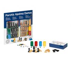 Falomir Tablero de Parchís, Ajedrez y Damas con Accesorios 33cm, Juego de Mesa, Clásicos, 33 cm (27914)