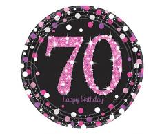Amscan International – 9901746 rosa celebración 70th Prismatic platos de papel 23 cm