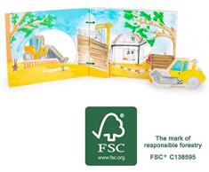 Small Foot 12039 - Libro de imágenes Interactivo de Madera, Certificado FSC 100%, Libro de bebé con vehículos, Recuerda la fantasía de Juguetes, Multicolor