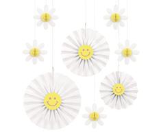 Unique- Kit de Margaritas de Papel para Decoración de Abanicos y Panal de Abeja - Fiesta de Cumpleaños Groovy - 8 Unidades (Paquete de 1), Multicolor (25594)