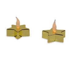 Riffelmacher 76368 - Juego de 2 velas de té LED (5,7 x 4 cm, llama parpadeante de silicona, batería CR2032 incluida), color dorado