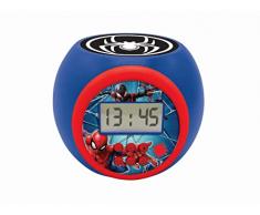 Lexibook Reloj despertador con proyector Spiderman Marvel con función de repetición y alarma, luz nocturna con temporizador, pantalla LCD, batería, azul / rojo, RL977SP