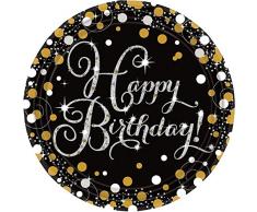 Platos para cumpleaños de 26 cm y tono dorado, de Amscan International 9900548