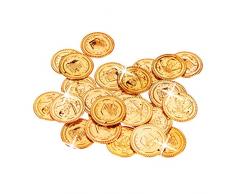 Relaxdays Cofre del tesoro para piratas, 288, Monedas de juguete, Accesorio de disfraz, PP, Dorado, color, (10022524)