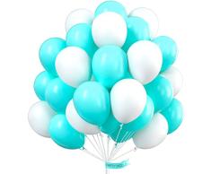 PartyWoo Globos azulados, 100 globos de 30,5 cm, globos blancos, decoraciones de fiesta azul Tiffany, globos de turquesa, globos de fiesta, globos de látex para decoración de fiestas, cumpleaños, boda