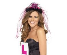 Smiffys- Tiara con Velo Bride to Be, Negro, con impresión en Rosado, Color, única (26837)