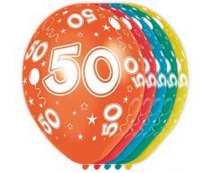 Folat - 50 Año Helio Adecuado Metálico Globos para Fiesta Decoración - Multicolor - 12In/30cm - 5 Piezas