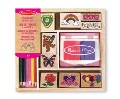 Melissa & Doug Almohadilla de tinta y sellos, Tinta lavable, Multicolor, Lápices para colorear, Juguetes de madera, Habilidades motoras, Creatividad, 4 + años, Regalo para niños o niñas