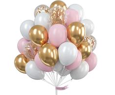 PartyWoo Globos de oro rosa, 60 unidades, globos de 12 pulgadas, globos rosados, globos de oro, globos blancos, globos de oro rosa para decoración de fiesta de bebé, decoración para niñas