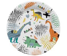 Folat 61930 Vajilla Ø 23cm 8 piezas Dino Roars-Platos de papel para Cumpleanos, Fiesta infantil, Despedida de Soltera, Compromiso, Boda, Aniversario, multicolor