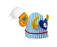 Widmann 0063C - Sombrero de fiesta de la cerveza con cuernos, corazones de edelweiss y jarra de cerveza, fiesta popular, fiesta de la cerveza, carnaval, fiesta temática
