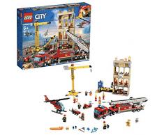 LEGO City - Fire Brigada Distrito Centro, Juguete Divertido y Creativo de Bomberos con Camión, Grúa, Edificio, Moto y Helicóptero (60216)