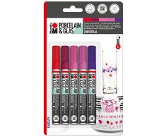 Juego de 5 rotuladores Marabu 012300082 para Pintar en Porcelana y Cristal, con Punta de 1-2 mm