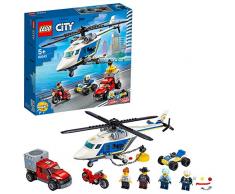 LEGO City Police - Policía: Persecución en Helicóptero, Juguete de Construcción a Partir de 5 Años, Contiene un Imán para Atrapar Objetos Magnéticos, un Camión de Fuga y una Moto (60243)