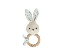 Kaloo - Kdoux, Sonajero Bebé, Anilla de madera FSC, Conejo de Peluche con Bocina, Ayuda al Desarrollo, Estimula los Sentidos, Estampado Palomas, Desde el Nacimiento, K216001
