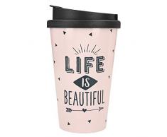 Depesche 2180.030 To-Go - Vaso de plástico con texto Life is Beautiful, 350 ml, multicolor
