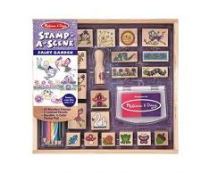 Melissa & Doug Juego de sellos de madera, Jardín de hadas, 20 sellos, 5 lápices y una almohadilla para estampar, Juguete creativo de madera, Regalo para niños y niñas de 3 4 5 6 7 Años