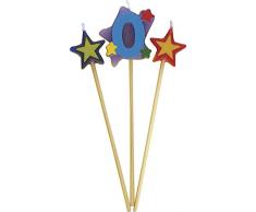 Unique Party Conjunto de 3 velas de cumpleaños con forma de estrella, número 0 34040