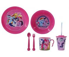 Jamara 410129 My Little Pony - Vajilla Infantil (8 Piezas, Apto para lavavajillas, Plato, Taza, Cuenco para Cereales, Tenedor, Cuchara, Vaso con Tapa y Pajita), Color Rosa