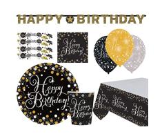 amscan 0406-66-Set (41 Piezas, Incluye Platos, Vasos, servilletas, Globos, Confeti, Mantel, Cadena, vajilla desechable y decoración, cumpleaños, Fiestas), Multicolor (9050 0406-66)