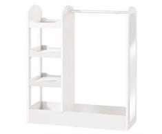 Guardaropa roba, armario infantfil de pie, armario, riel colgador y espejo; fabricado en madera lacada en blanco, guardaropa vertical para niños