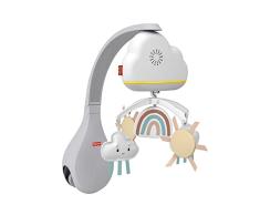 Fisher-Price Móvil lluvia y arcoíris para cuna, juguete para cuna con sonidos relajantes y luces para bebé recién nacido (Mattel HBP40)