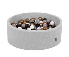 KiddyMoon 90X30cm/200 Bolas ∅ 7Cm Piscina De Bolas para Ninos Hecha En La UE, Gris Clr:Blanco,Gris,Negro-Oro