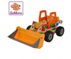 Eichhorn- Constructor-Cargador de Ruedas Juguete versátil, 140 Piezas, 6 construcciones Diferentes, para niños a Partir de 6 años, 100% Madera FSC, Color carbón (100039057)