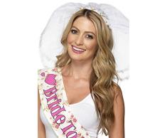 Smiffys-21820 Velo de Despedida de Soltera, con Diadema, Color Blanco, No es Applicable (21820)