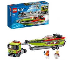 LEGO City Great Vehicles - Transporte de la Lancha de Carreras, Flota en el Agua, Incluye Minifigura de un Conductor de Camión y un Piloto de Carreras, Juguete de Construcción (60254)