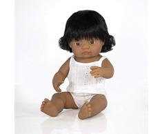 Miniland – Muñeco bebé Latinoamericana Niña de vinilo suave de 38cm con rasgos étnicos y sexuado para el aprendizaje de la diversidad con suave y agradable perfume. Presentado en caja de regalo.