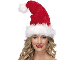Smiffys-25923 Gorro de Papá Noel, con espumillón, Deluxe, Color Rojo, Tamaño único (25923)