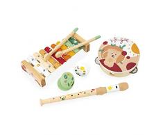 Janod - Kit 5 Instrumentos Musicales para Niños de Madera Sunshine - Instrumento Musical para Niños - Juguete de Imitación y Estímulo Musical - Pintura al Agua - A partir de 18 Meses, J07615