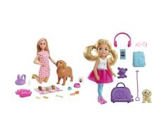 Barbie Perritos recién Nacidos Muñeca Rubia con Perrito y Accesorios de Juguete, Regalo para niñas y niños +3 años (Mattel HCK75) & Chelsea Vamos de Viaje con Perrito, muñeca con Accesorios