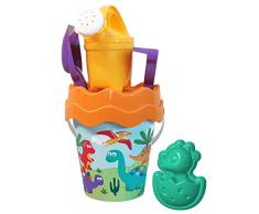 Simba- Dino-Juego de Cubos (6 Piezas, Cubo, colador, Forma de Arena, Pala, rastrillo, vertidor, 16 cm, diámetro: 17 cm, a Partir de 10 Meses) (107114604)