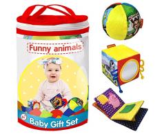 Regalo Bebe MACIK Peluche Bebe - Libro Bebe + Pelota Bebe + Cubos apilables - Regalos Bebes Recien Nacidos Originales - Sonajero Bebe - Peluches Bebes Recien Nacidos - Cuentos Infantiles 1 años