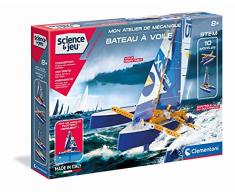 Clementoni-52537 – Mi Taller de mecánica, Barco de Vela Flotante – Juego de construcción – Versión Francesa – 8 años o más – Fabricado en Italia, Color Azul, Blanco y Rojo, Talla única (52537)