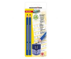 Eberhard Faber 510096 - Lápices para aprender a escribir TRI Winner, juego de 2 lápices y sacapuntas doble con contenedor de virutas con cierre, ideal para la escuela, el tiempo libre y la oficina